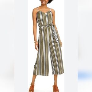ALMOST FAMOUS Womens Green Belted Striped Spaghetti Strap Sweetheart Neckline M